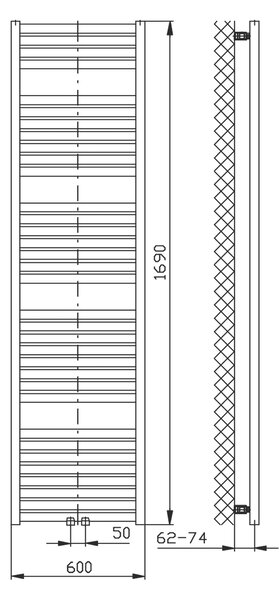 Aqualine Aqualine, TONDI vykurovacie teleso 600x1690 mm, stredové pripojenie, biela, DT490T