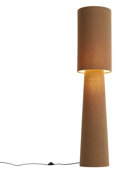 Japandi stojaca lampa hnedá látka Teddy 2-svetelná - Trompet