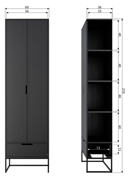 Čierna šatníková skriňa z jaseňového dreva 60x210 cm Silas – WOOOD