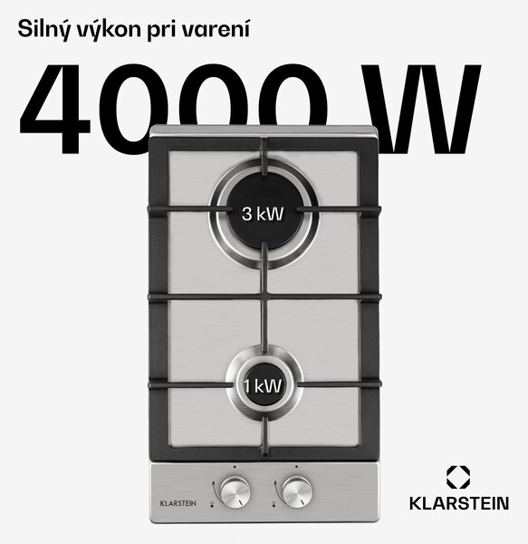 Klarstein Ignito Domino, plynová varná doska, 2 Sabaf horáky, nehrdzavejúca oceľ, strieborná