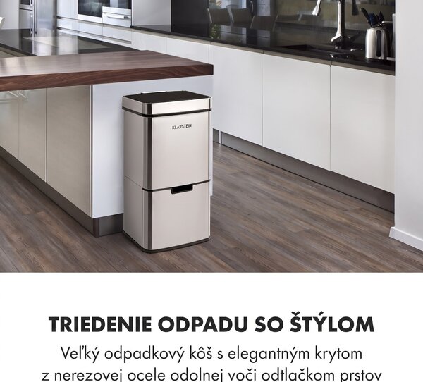 Klarstein Touchless, odpadkový kôš, senzor, 72 l, 4 nádoby, ABS/PP/ušľachtilá oceľ