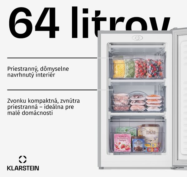 Klarstein Garfield Eco L, mraznička, 64 l, 3 zásuvky, sivá
