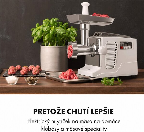Klarstein Kraftprotz, elektrický mlynček na mäso, 700 W, medený motor, biely/strieborný