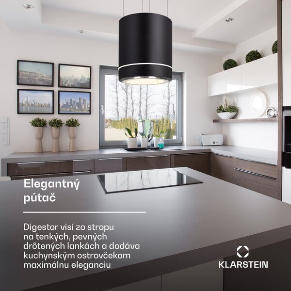 Klarstein Tron Ambience, digestor, 38 cm, ostrovčekový, 521 m³/h, LED, čierny