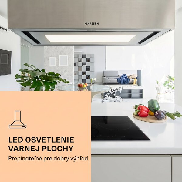 Klarstein Remy Brilliant Edition ostrovná digestor 90 cm 586 m³/h EEK A LED sklo