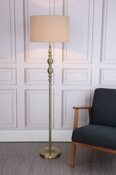 Där Lighting MAD4975 - Stojacia lampa MADRID 1xE27/60W/230V hnedá/mosadz