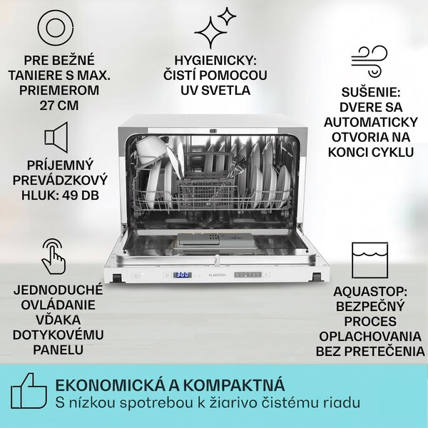 Klarstein Havasia Flow UV 6 Secret, vstavaná umývačka riadu, UV svetlo, 6 programov