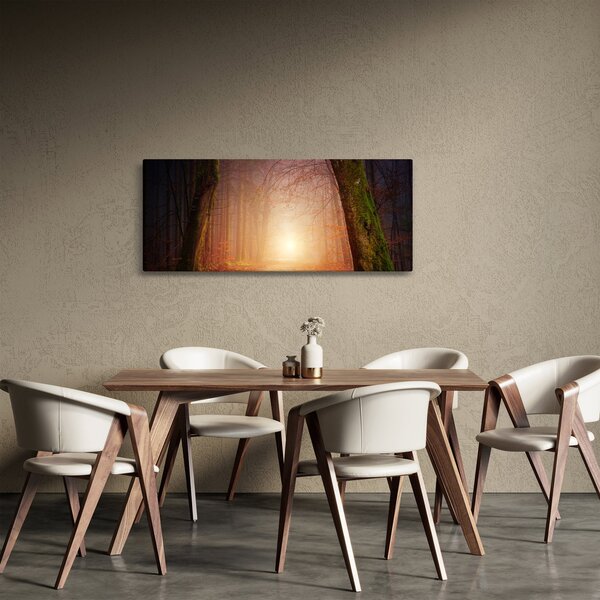 Obraz jesenného lesa v hmle (120x50 cm)