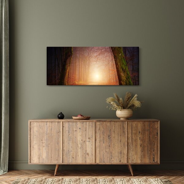 Obraz jesenného lesa v hmle (120x50 cm)