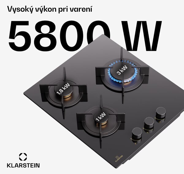 Klarstein Goldflame Domino, plynová varná doska, 3 mosadzné horáky, nehrdzavejúca oceľ