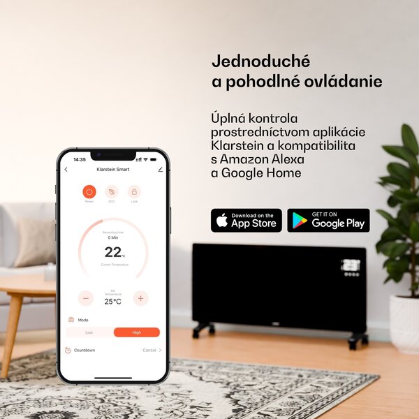 Klarstein Bornholm Smart 1500, konvekčné vykurovacie teleso, 1500W, WiFi, LED, IP24