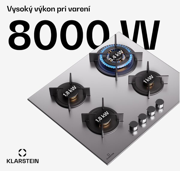 Klarstein Goldflame 4 samostatná 4-zónová plytopná varná doska zemný plyn/propán nerezová oceľ