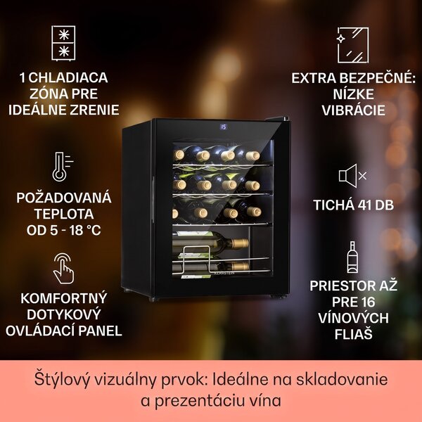 Klarstein Shiraz, vinotéka, 42 l, 131 W, 5-18°C, dotykový ovládací panel, čierna
