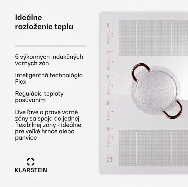 Klarstein Masterzone 90 Flex, indukčná varná doska, max. 12 600 W, vstavaná, 5 zón, 2 Flex zóny, technológia ThermoBoost, Smart Flex