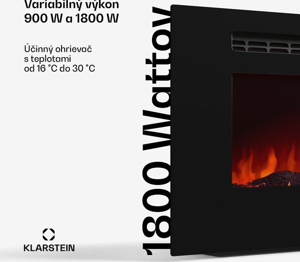 Klarstein Galeras Smart Inteligentný elektrický krb, 2 nastavenia teploty, 16 - 30°| LED ilúzia plameňa, Možnosť pripojenia k IOT