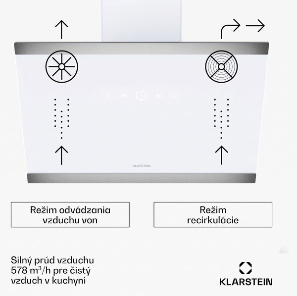 Klarstein FlashLine digestor, A++, 578 m³/h, 3 úrovne, dotykový, tichý, LED, odsávanie/recirkulácia, 100 W