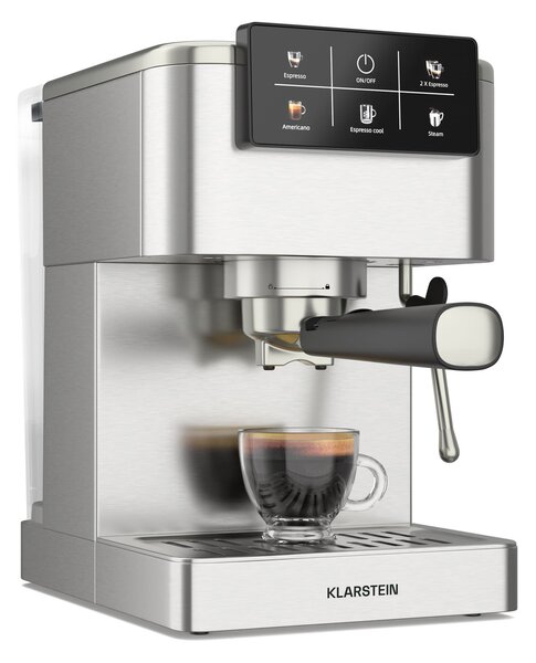 Klarstein SteelPresso Touch kávovar s portafiltrom, Dotykový displej, 20 bar, Nehrdzavejúca oceľ