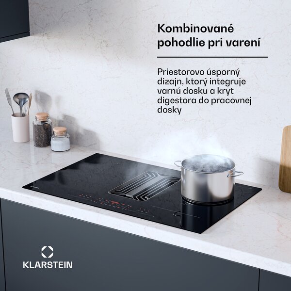 Klarstein AirJet Hybrid Down Air System, Indukčná varná doska s integrovaným digestorom, 745 m³/h, EEK A++