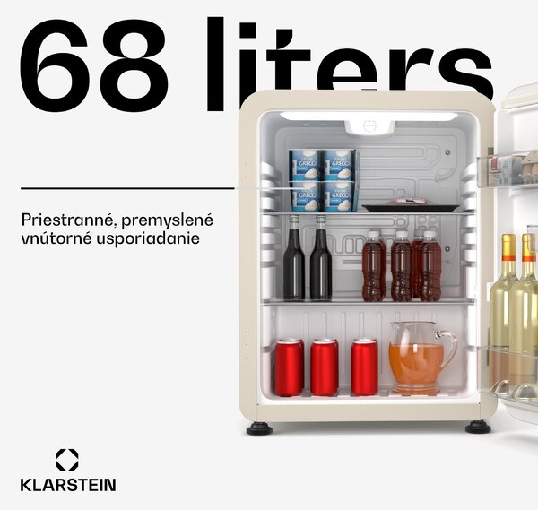 Klarstein Audrey Evo mini chladnička, 68 l, retro dizajn, tichá, kompaktná, 3 farby