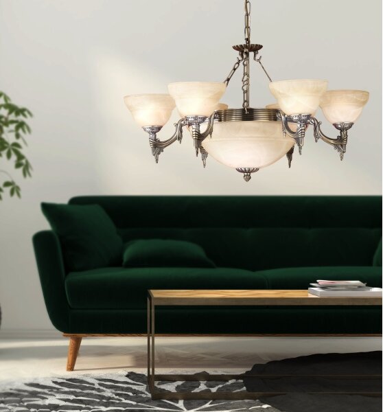 EGLO 85858 - Luster na reťazi MARBELLA 9xE14/60W alabastrové sklo