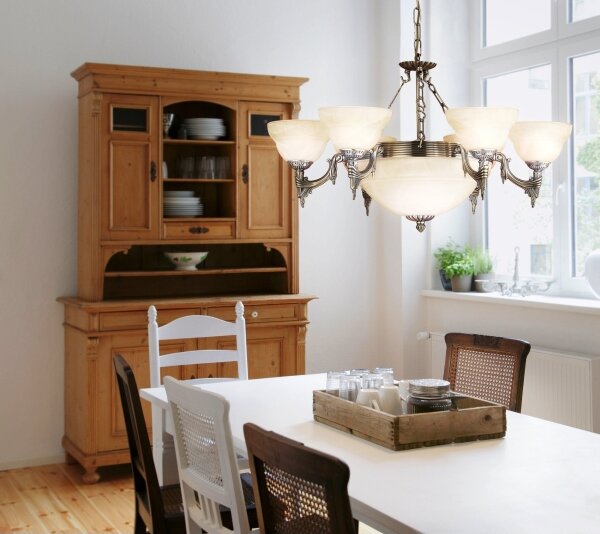 EGLO 85858 - Luster na reťazi MARBELLA 9xE14/60W alabastrové sklo
