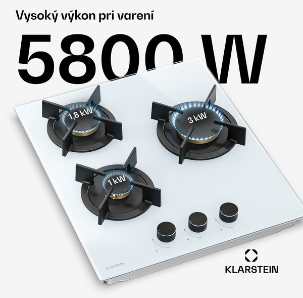 Klarstein Goldflame plynová varná doska | 3 horáky s elektrickým zapaľovaním | zemný plyn & LPG | 5800 W | 45 cm