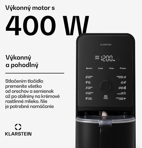 Klarstein Marcia Touch orechový mliečny automat 1,2 l, 6 nerezových nožov, 1200 W, 10 + 2 programy
