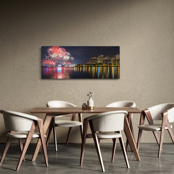 Obraz ohňostroja v Singapure (120x50 cm)