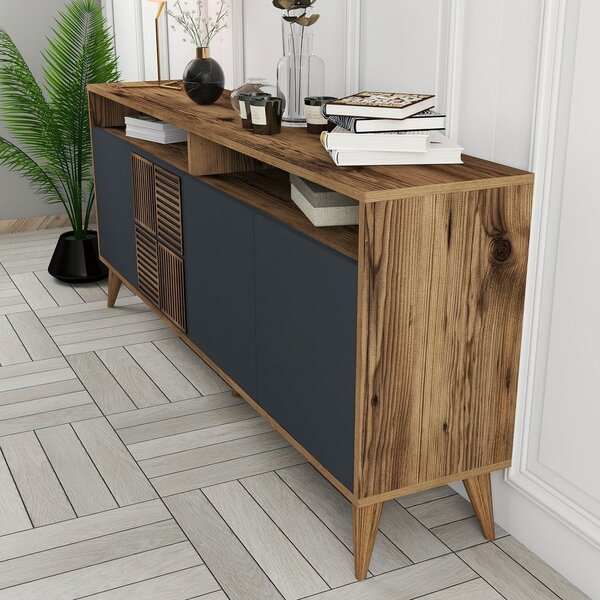 Nízka komoda v dekore orecha v antracitovej a prírodnej farbe 180x79 cm Milan – Kalune Design