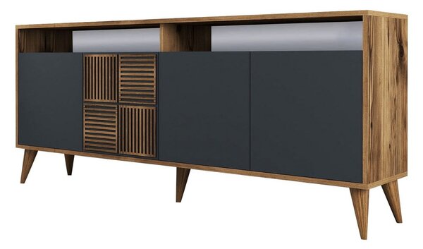 Nízka komoda v dekore orecha v antracitovej a prírodnej farbe 180x79 cm Milan – Kalune Design