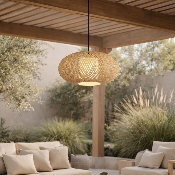 Japandi závesná lampa bambusová 50cm IP44 - Moana