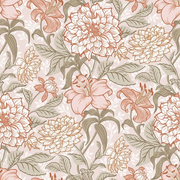 Béžová vliesová kvetinová tapeta na stenu, 139479, Vintage Flowers, Esta Home