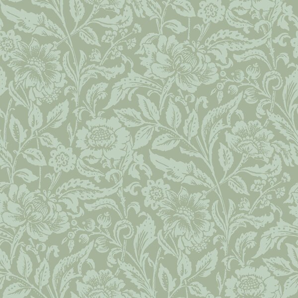 Zelená vliesová kvetinová tapeta na stenu, 139428, Vintage Flowers, Esta Home