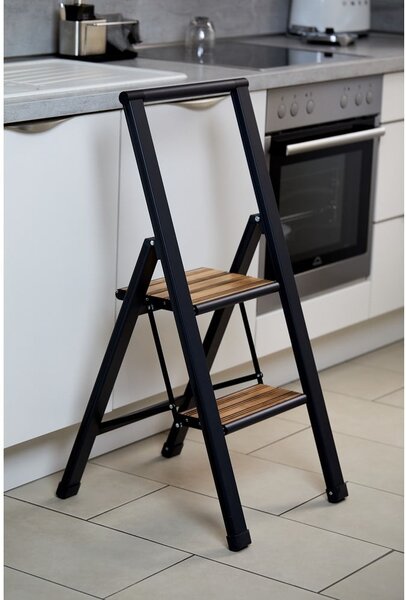 Čierny hliníkový protišmykový skladací rebrík Wenko Stepladder II