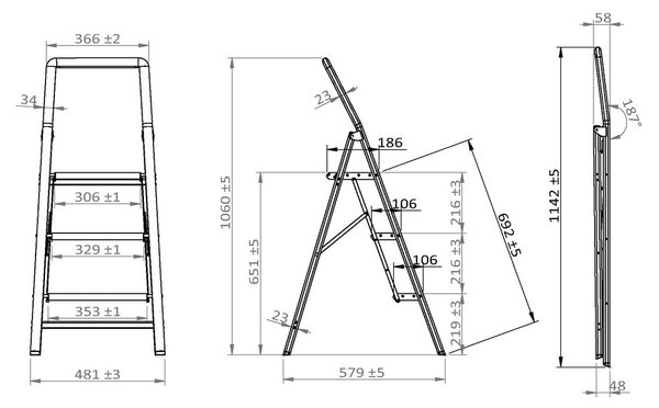 Sivé schodíky Wenko Compact, výška 114,5 cm