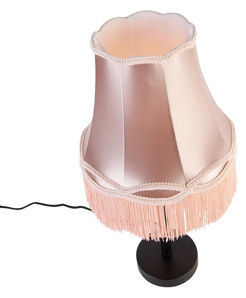 Klasická stolná lampa čierna s ružovým tienidlom Granny 30 cm - Simplo