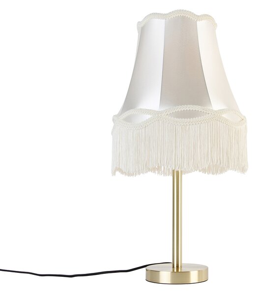 Klassieke tafellamp messing met granny kap crème 30 cm - Simplo