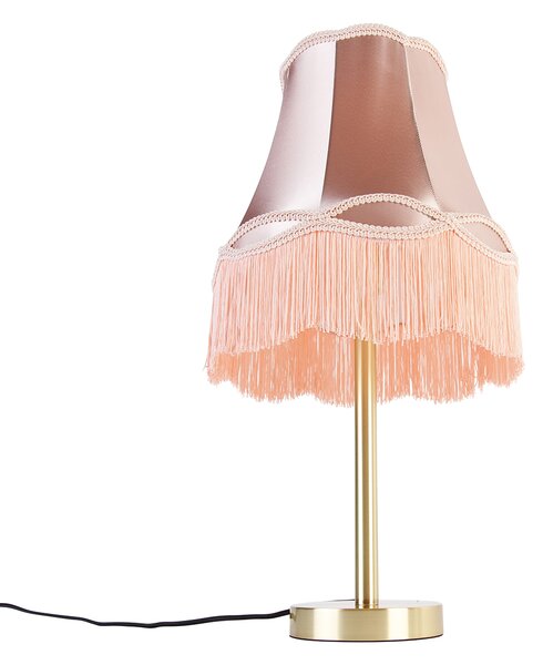 Klasická stolná lampa mosadz s tienidlom Granny ružová 30 cm - Simplo