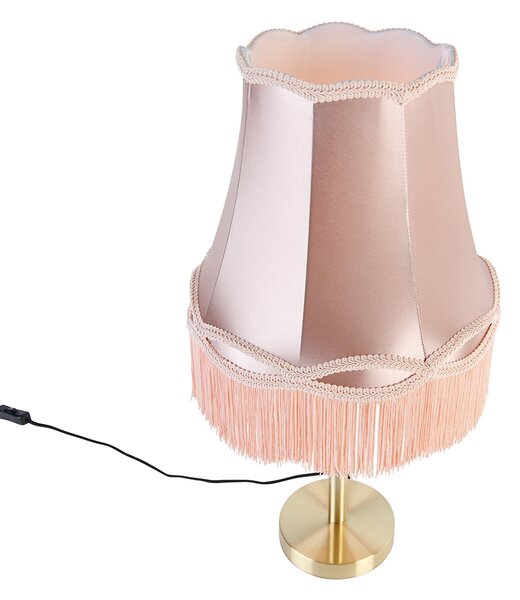 Klasická stolná lampa mosadz s tienidlom Granny ružová 30 cm - Simplo