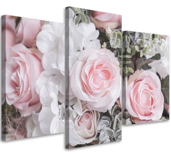 Obraz na plátne Ružové ruže - 3 dielny Rozmery: 60 x 40 cm