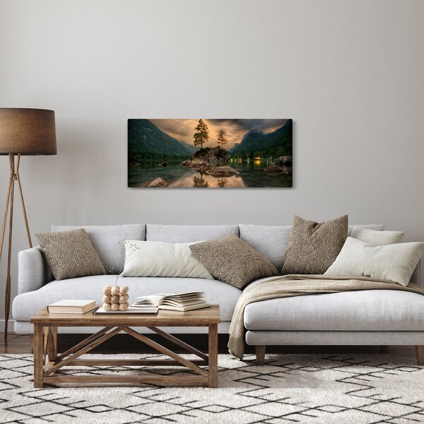 Obraz - jazero v horách (120x50 cm)