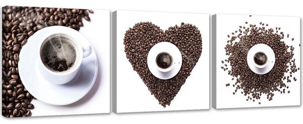 Sada obrazov na plátne Coffee heart - 3 dielna Rozmery: 90 x 30 cm