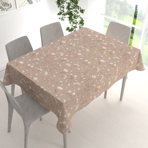 Biante Bavlnený obdĺžnikový obrus Sandra SA-774 Smotanovo-hnedé jarné kvietky na hnedosivom 50x100 cm