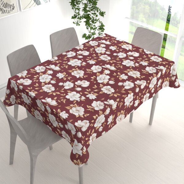 Biante Bavlnený obdĺžnikový obrus Sandra SA-773 Biele kvety na vínovom 50x100 cm