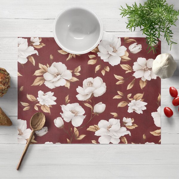 Biante Bavlnené prestieranie na stôl Sandra SA-773 Biele kvety na vínovom 30x40 cm