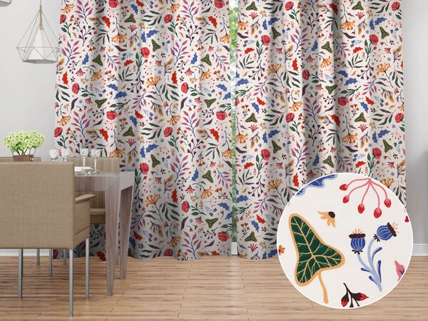 Biante Bavlnený záves Sandra SA-772 Farebné rastliny na bielom 150x140 cm