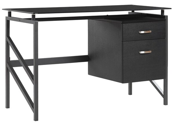 Písací stôl čierna MDF kov matný povrch 117 x 57 cm obdĺžnikový tvar úložný priestor 2 zásuvky moderný štýl kancelária