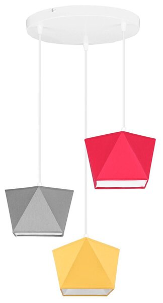 Detské závesné svietidlo Diamond, 3x textilné tienidlo (mix 10 farieb), (výber z 5 farieb konštrukcie), o
