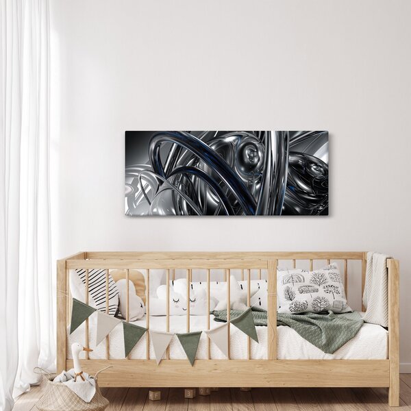 Obraz sivej abstrakcie s modrou (120x50 cm)