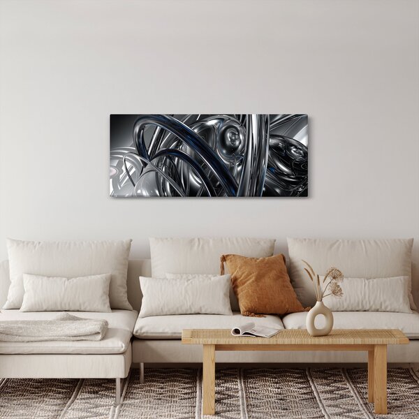 Obraz sivej abstrakcie s modrou (120x50 cm)